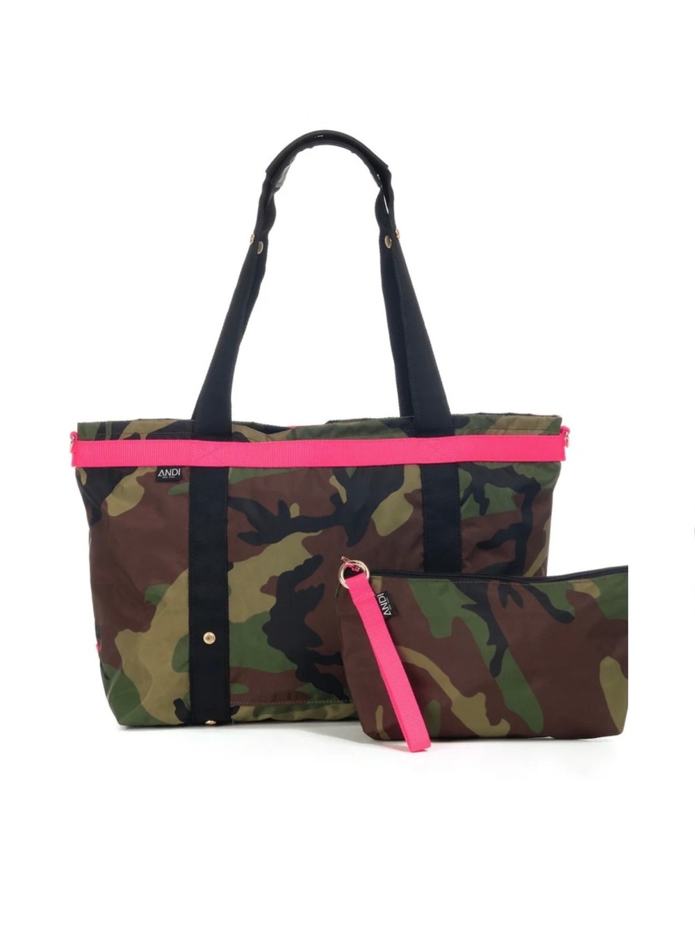 ANDI New Youk The Andi Green Camo Pop Pink Bag & Wristlet
